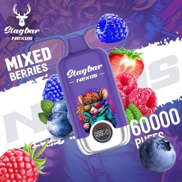 Stagbar Nexus disposable vape with massive 60,000 puffs capacity, featuring advanced mesh coil technology and smart e-liquid display