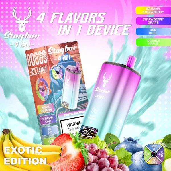 Stagbar 80,000 Puffs 4-in-1 by Glimvape - The ultimate high-capacity multi-flavor disposable pod for wholesale.