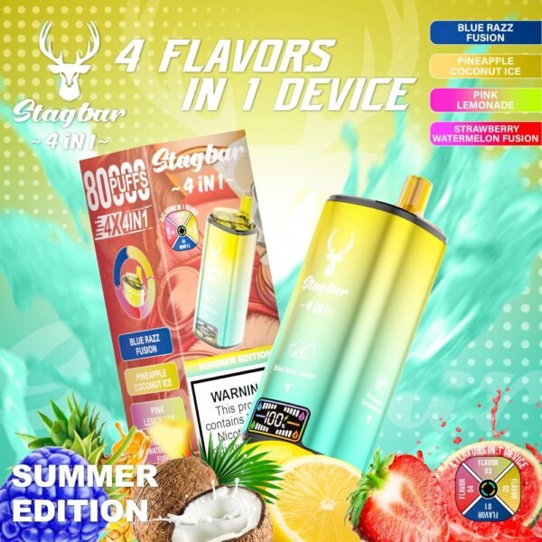 Stagbar 80,000 Puffs 4-in-1 by Glimvape - The ultimate high-capacity multi-flavor disposable pod for wholesale.