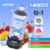 Airmez 6-in-1 Disposable Vape with 140,000 puffs capacity, featuring six flavors in one device and digital display.