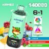 Airmez 6-in-1 Disposable Vape with 140,000 puffs capacity, featuring six flavors in one device and digital display.