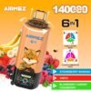 Airmez 6-in-1 Disposable Vape with 140,000 puffs capacity, featuring six flavors in one device and digital display.