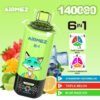 Airmez 6-in-1 Disposable Vape with 140,000 puffs capacity, featuring six flavors in one device and digital display.