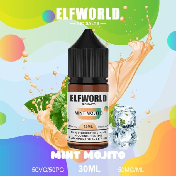 ELFWORLD Nicotine Salt E-Liquid, 50mg strength in a 30ml bottle, designed for smooth MTL hits and premium flavor