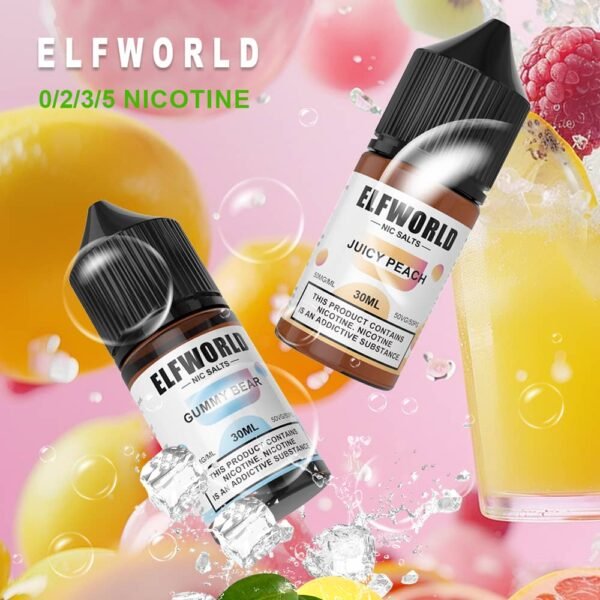 ELFWORLD Nicotine Salt E-Liquid, 50mg strength in a 30ml bottle, designed for smooth MTL hits and premium flavor