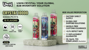 Uwin Crystal 10,000 puffs disposable vape wholesale with real-time smart LED display and dual mesh coil, factory direct, global DDP shipping,