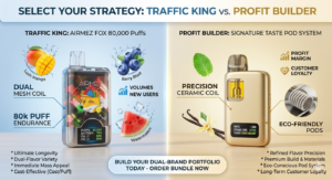 B2B Vape Wholesale Strategy: Comparing Airmez Fox 80k traffic generator with premium ceramic coil pod system for higher profit margins