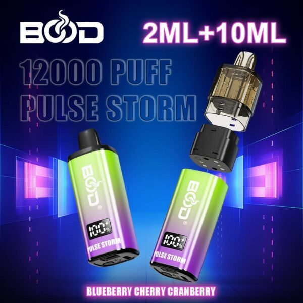 Bood Pulse Storm 12,000 puffs disposable vape, TPD compliant with 2ml+10ml tank design, available for wholesale