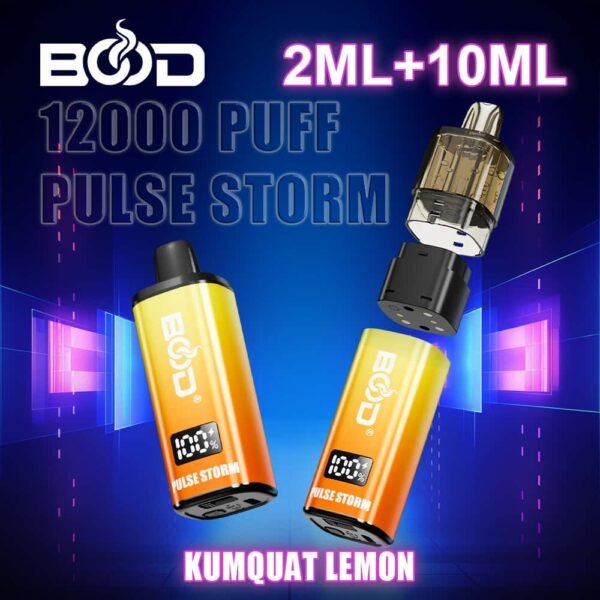 Bood Pulse Storm 12,000 puffs disposable vape, TPD compliant with 2ml+10ml tank design, available for wholesale