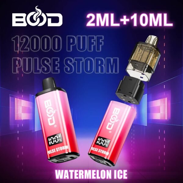 Bood Pulse Storm 12,000 puffs disposable vape, TPD compliant with 2ml+10ml tank design, available for wholesale