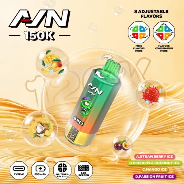 Aivono Aim AVN 150k Puffs 8-in-1 Disposable Vape with 150,000 puff capacity and multi-flavor switching technology