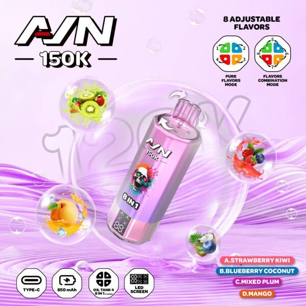 Aivono Aim AVN 150k Puffs 8-in-1 Disposable Vape with 150,000 puff capacity and multi-flavor switching technology
