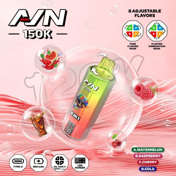Aivono Aim AVN 150k Puffs 8-in-1 Disposable Vape with 150,000 puff capacity and multi-flavor switching technology