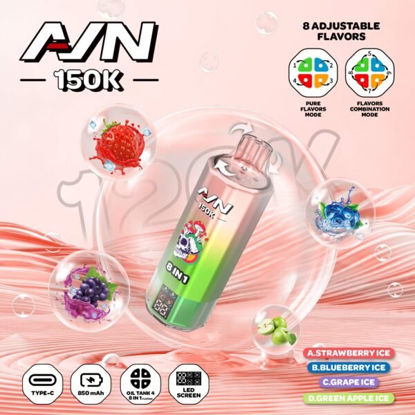 Aivono Aim AVN 150k Puffs 8-in-1 Disposable Vape with 150,000 puff capacity and multi-flavor switching technology