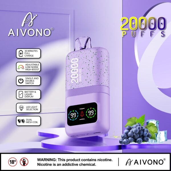 AIVONO MAGIC disposable vape featuring 20,000 puffs capacity, a unique magic-themed design, and a smart LED display