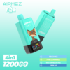 Airmez Fox 4-in-1 disposable vape with 120,000 puffs capacity, featuring a sleek design and digital battery/e-liquid display indicato