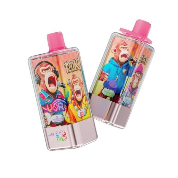 UOR 4-in-1 disposable vape with a massive 120,000 puffs capacity, featuring a 4-pod flavor switching system and rechargeable battery