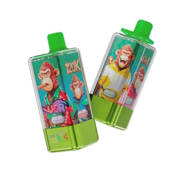 UOR 4-in-1 disposable vape with a massive 120,000 puffs capacity, featuring a 4-pod flavor switching system and rechargeable battery
