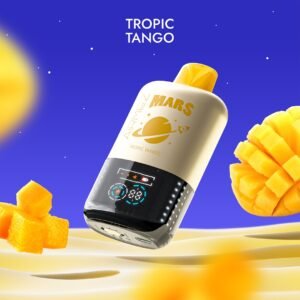 airmez-mars-20k-smart-screen-display-Tropic Tango Airmez Mars disposable vape with 20,000 puffs, featuring an integrated smart screen for real-time battery and e-liquid monitoring