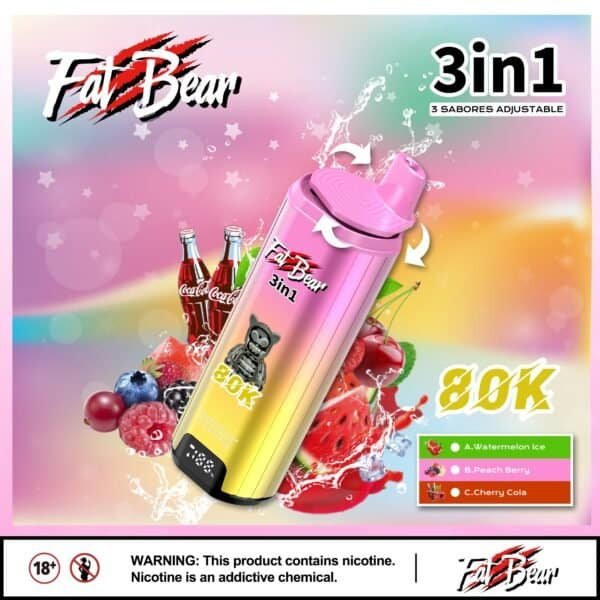AIVONO FATBEAR 80K 3 in 1 Peach Blueberry Strawberry Sweet Mix Vape