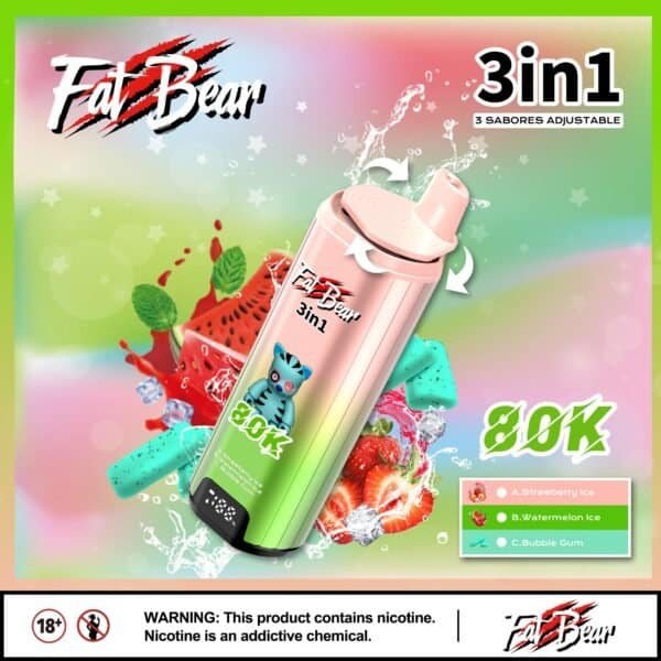 AIVONO FATBEAR 80K 3 in 1 Strawberry Watermelon Apple Flavor Vape Pod
