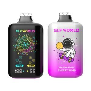 ELFWORLD PB45000 disposable vape with 45,000 puffs capacity, featuring a high-performance mesh coil and smart power display