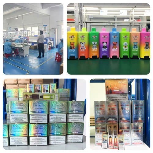 Glimvape integrated production lines and shipping warehouse showing large-scale manufacturing capacity.