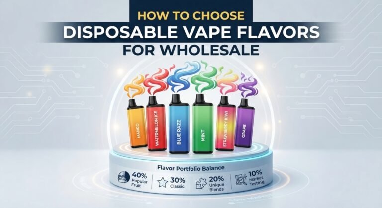 How to choose disposable vape flavors for wholesale, showing flavor portfolio balance and popular device types.