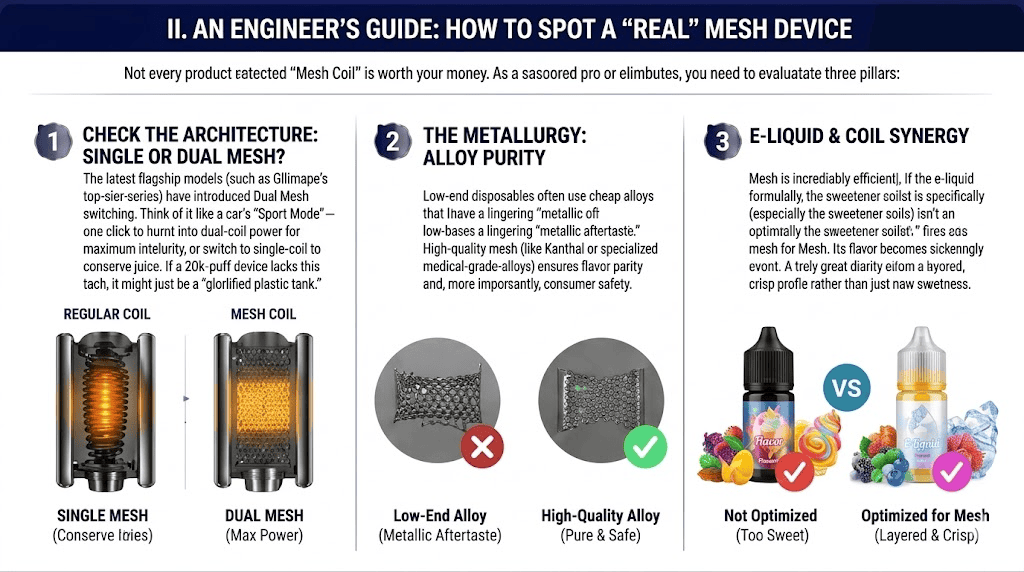 Technical guide for Dual Mesh architecture and medical grade alloy purity in vapes