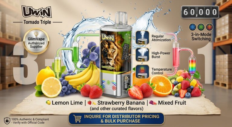 Authorized supplier GlimVape offers Uwin Tornado Triple 60,000 puffs with 3-mode switching for distributors and wholesale clients