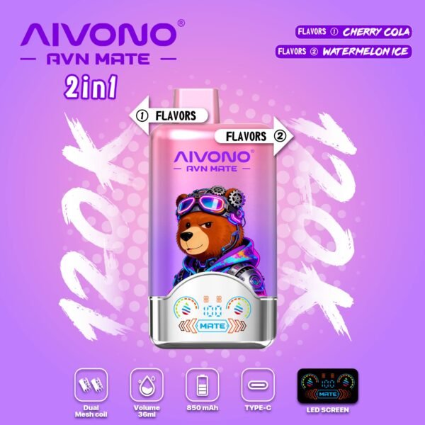 Selection of premium flavors for AIVONO AVN MATE 12k Puffs, showcasing all available options for the 2-in-1 pod system