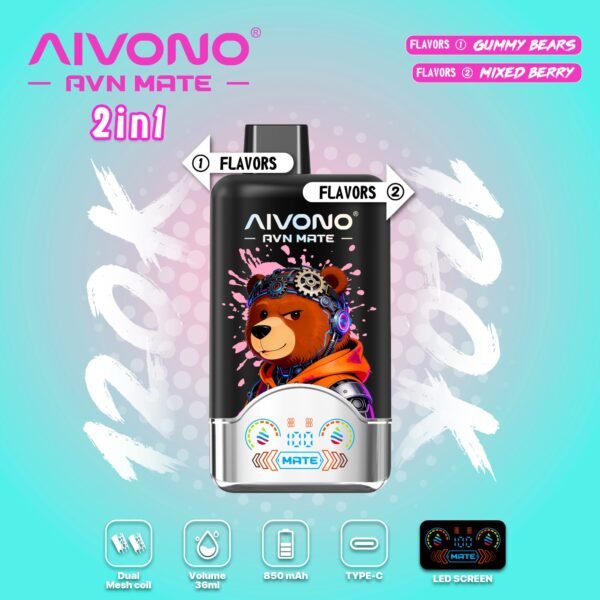 Selection of premium flavors for AIVONO AVN MATE 12k Puffs, showcasing all available options for the 2-in-1 pod system