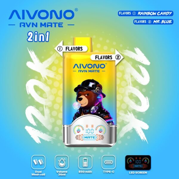 Selection of premium flavors for AIVONO AVN MATE 12k Puffs, showcasing all available options for the 2-in-1 pod system