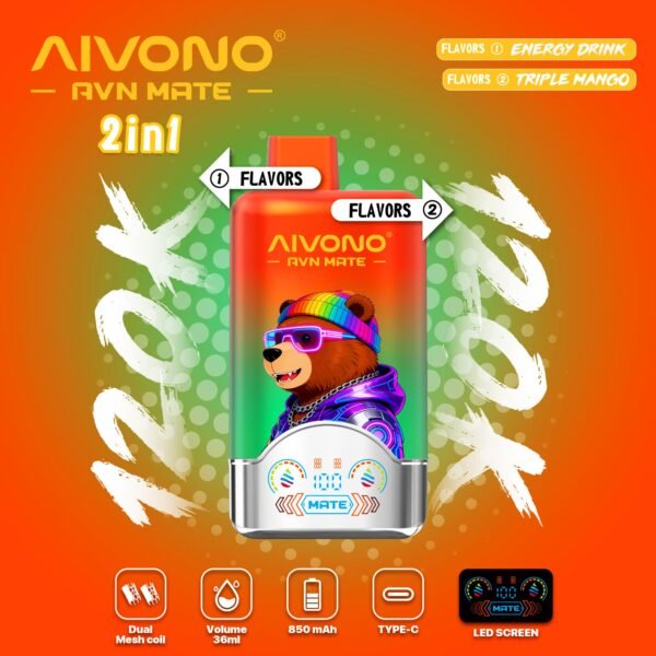 Selection of premium flavors for AIVONO AVN MATE 12k Puffs, showcasing all available options for the 2-in-1 pod system
