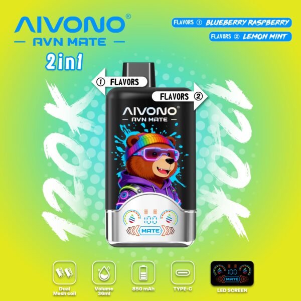 Selection of premium flavors for AIVONO AVN MATE 12k Puffs, showcasing all available options for the 2-in-1 pod system