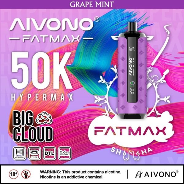AIVONO AIM FATMAX 50000 Puffs Grape Mint flavor disposable vape