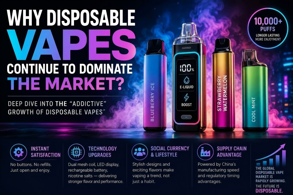 Why disposable vapes dominate the market infographic by GlimVape wholesale supplier