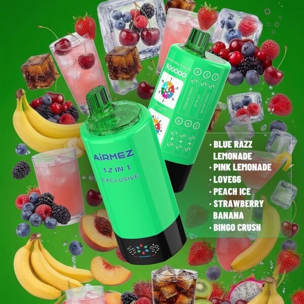 AIRMEZ Exclusive 300K Puffs 12-In-1 Aloe Grape Pink Lemonade Peach Ice