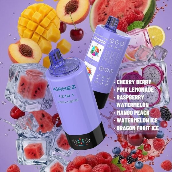 AIRMEZ Exclusive 300K Puffs 12-In-1 Cherry Berry Pink Lemonade Raspberry