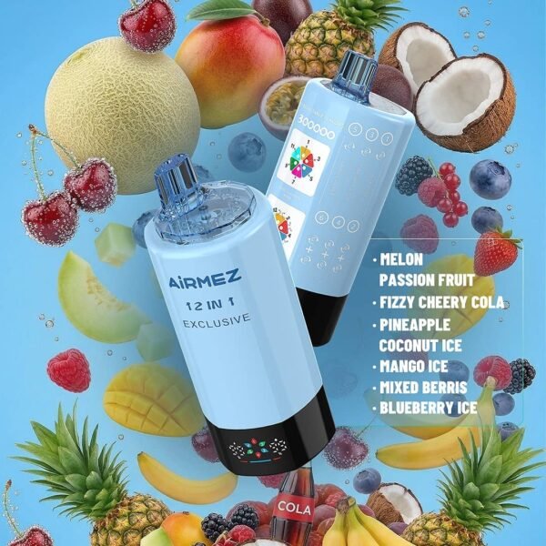 AIRMEZ Exclusive 300K Puffs 12-In-1 Melon Passion Fruit Cola Coconut Ice