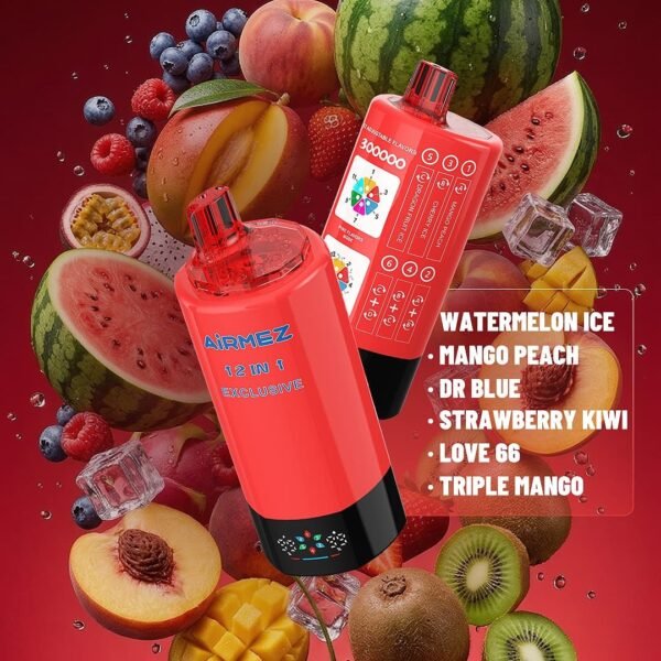 AIRMEZ Exclusive 300K Puffs 12-In-1 Watermelon Ice Mango Peach Flavor