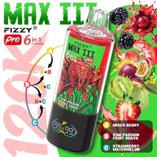 Fizzy Max III Pro 6in1 120k Puffs Vape (Mixed Berry / Kiwi Passion Fruit Guava / Strawberry Watermelon)