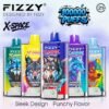 Fizzy X Space 100k puffs disposable vape with a sleek modern design showcasing various flavor options.