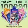 Promotional banner for Fizzy X Space 100k puffs disposable vape with the slogan swap into better flavor.