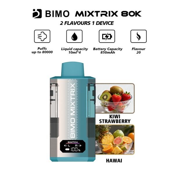 BIMO MIXTRIX 80K 80000 Puffs 2in1 Disposable Vape - Kiwi Strawberry & Hawai Flavors
