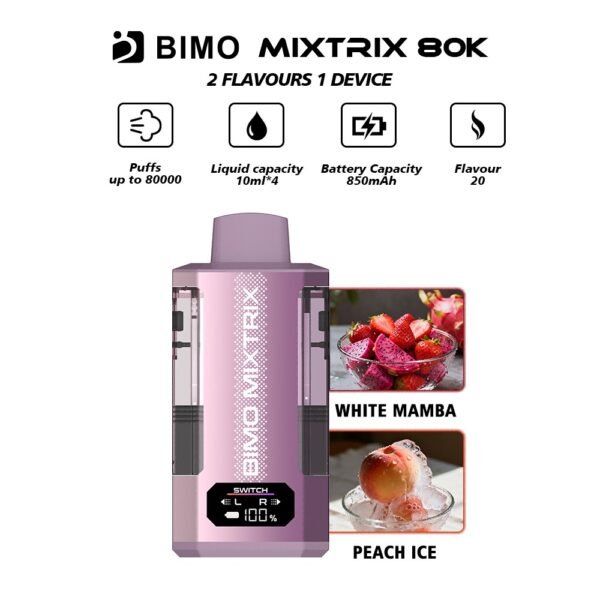 BIMO MIXTRIX 80K 80000 Puffs 2in1 Disposable Vape - Peach Ice & White Mamba Flavors