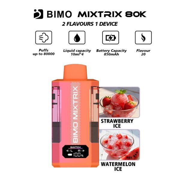 BIMO MIXTRIX 80K 80000 Puffs 2in1 Disposable Vape - Watermelon Ice & Strawberry Ice Flavors