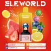 ELE World 4in1 100000 Puffs 100k disposable vape with fresh strawberry, watermelon, and lemon flavor illustrations.
