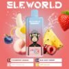 ELE World 4in1 100000 Puffs 100k vape kit with strawberry banana and blue razz cherry flavors on a coral pink background.