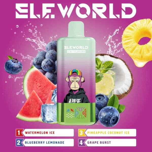 Tropical coconut and watermelon ice flavors for ELE World 4in1 100000 Puffs 100k disposable vape.